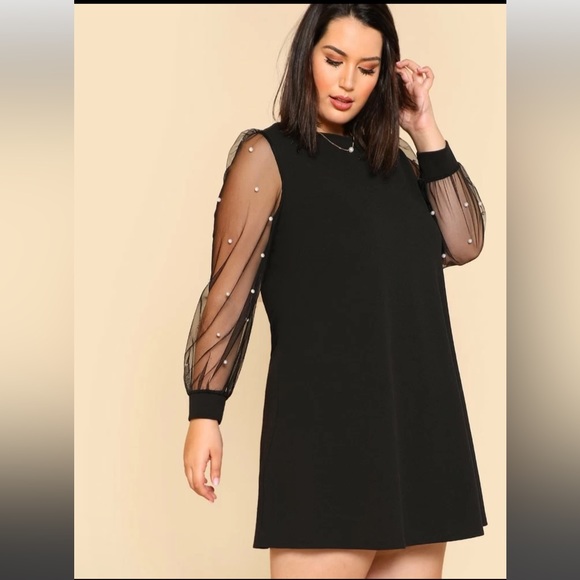 Sheer arm with Pearl Detail Dress - Picture 3 of 3